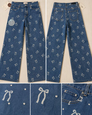 Copper Flash Size 12 Bow Print Wide Leg Coquette High Rise Jeans NWT Bowcore